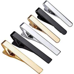 Mens Tie Clip Set Gold Silver Black Necktie Bar Pinch Clips Formal Accessories